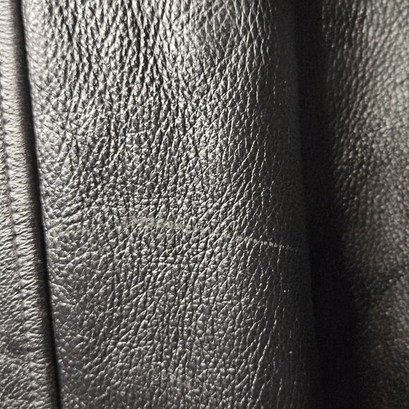 Vtg 90s Tannery West Black Leather Jacket Mens Large Belted Coat Faux Fur Trim - Picture 13 of 14